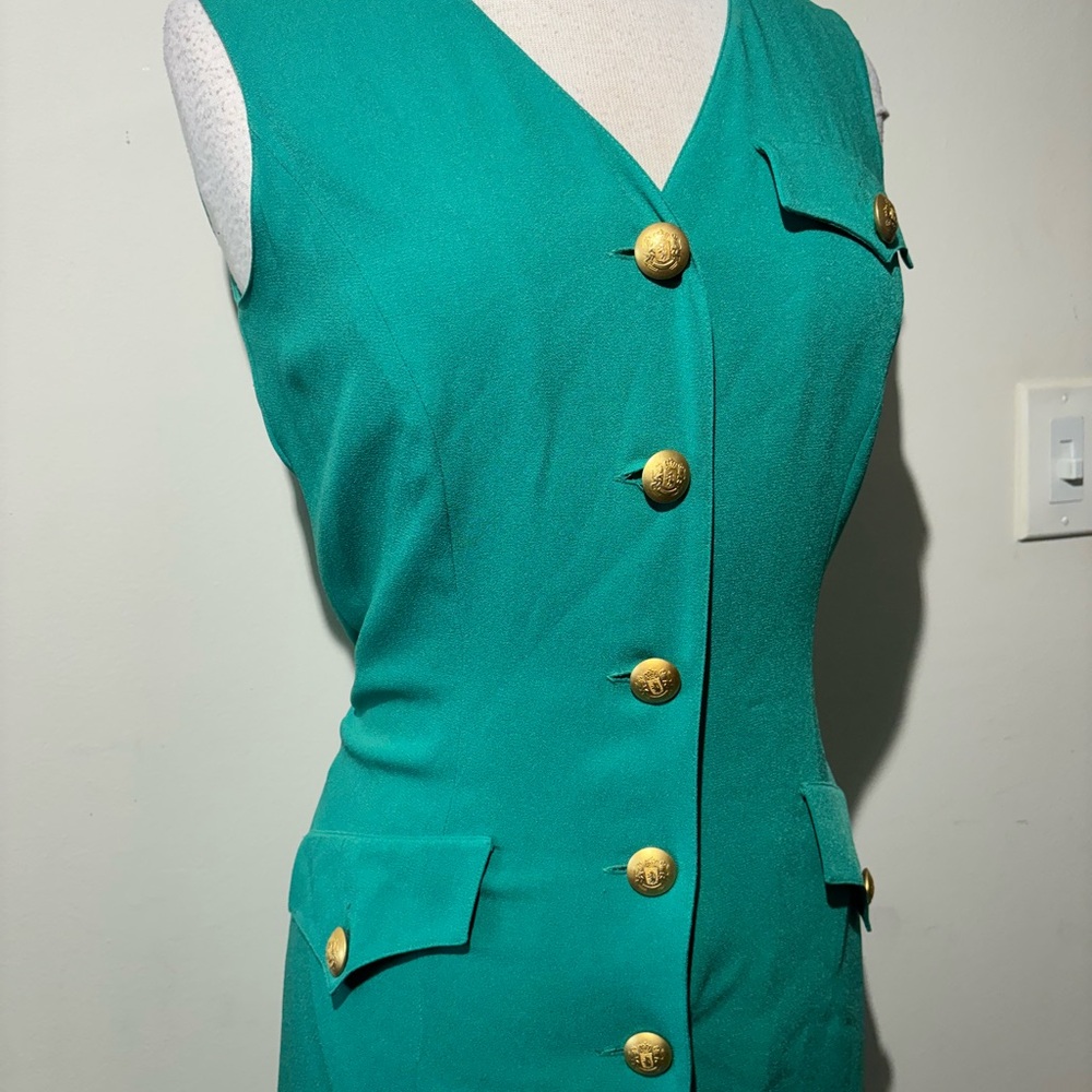 Teal Sleeveless Dress with Gold Buttons